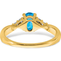 14K Yellow Gold 0.84 Carat Swiss Blue Topaz and 0.02 Carat Diamond Ring by 0