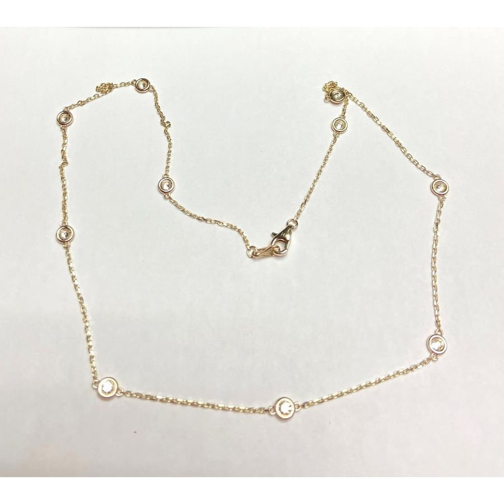 14K Yellow Gold 0.86 Carat Total Weight Round Bezel-Set Diamond Station Necklace by Auriventus