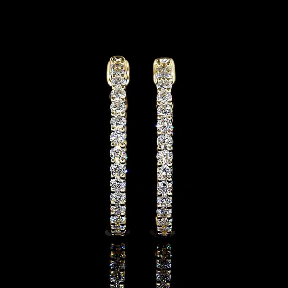 14K Yellow Gold 0.91 Carats Total Weight Round Brilliant Huggie Earrings with Prong Set Lab Diamonds - E-F Color VS1 Clarity - Covaloro Fine Jewelry