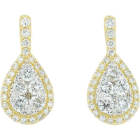 14K Yellow Gold 0.93 Total Carats Weight Diamond Pear Shape Drop Earrings