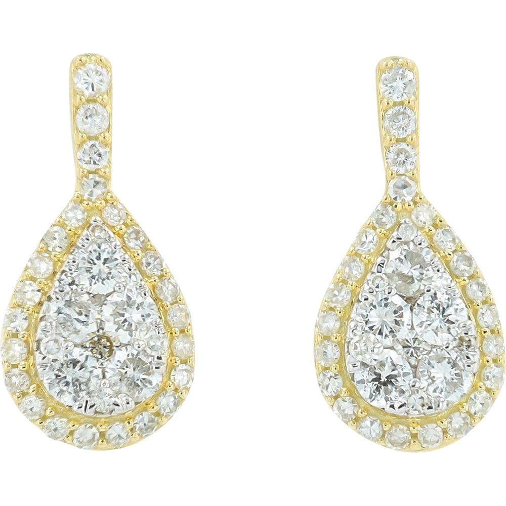 14K Yellow Gold 0.93 Total Carats Weight Diamond Pear Shape Drop Earrings