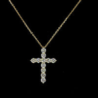 14K Yellow Gold 0.99 Carat Lab Diamond Cross Pendant with Brilliant Cut Round Stones in Prong Setting - E-F Color VS1 Clarity - Covaloro Fine Jewelry