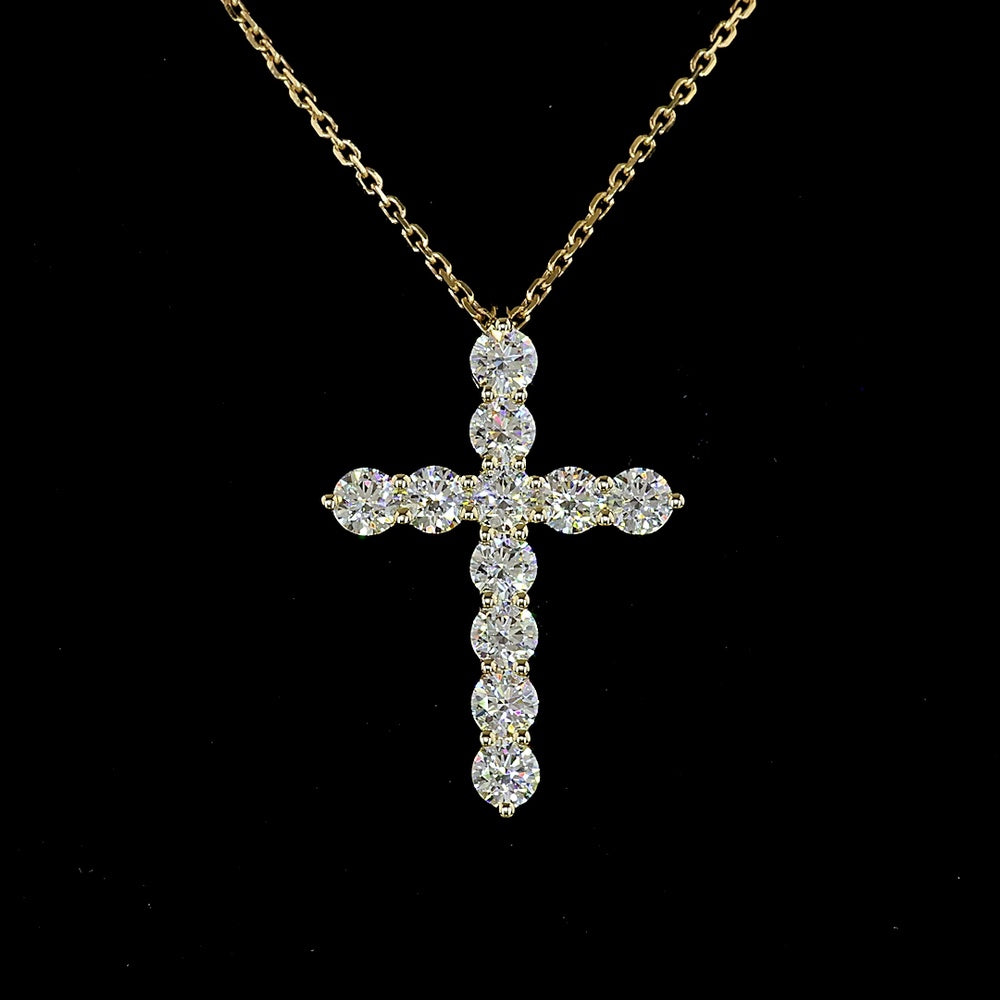 14K Yellow Gold 0.99 Carat Lab Diamond Cross Pendant with Brilliant Cut Round Stones in Prong Setting - E-F Color VS1 Clarity - Covaloro Fine Jewelry