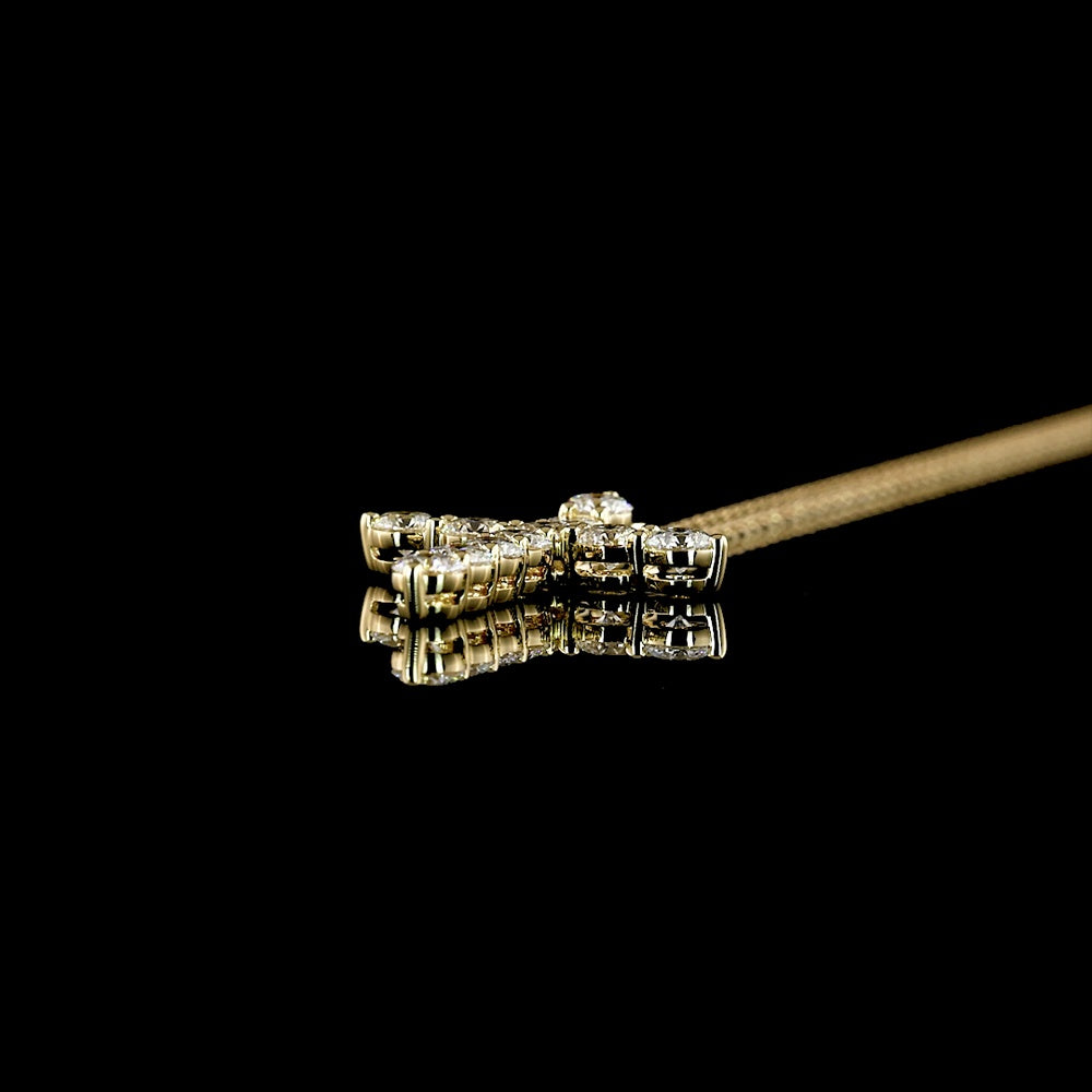 14K Yellow Gold 0.99 Carat Lab Diamond Cross Pendant with Brilliant Cut Round Stones in Prong Setting - E-F Color VS1 Clarity - Covaloro Fine Jewelry