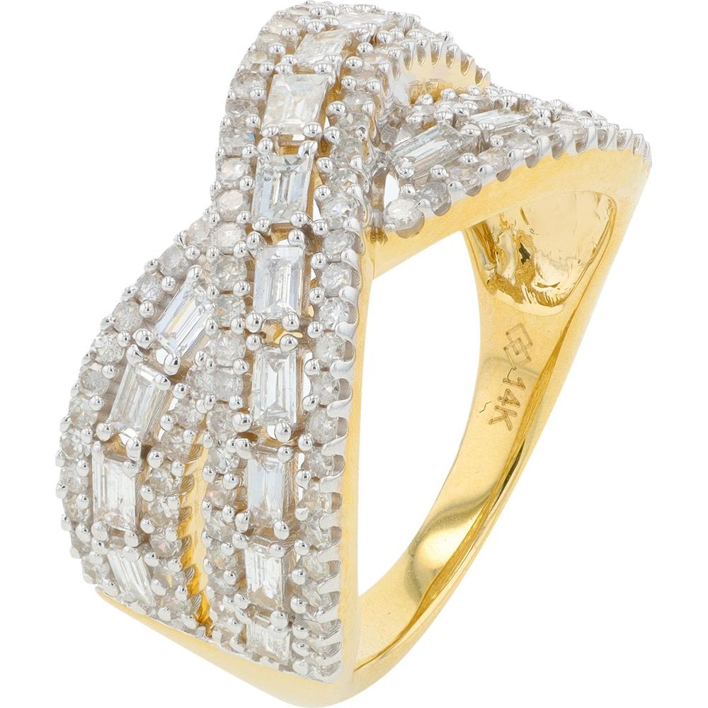 14K Yellow Gold 1.00 Carat Diamond Crossover Ring - 1.00 Carat Total Diamond Weight