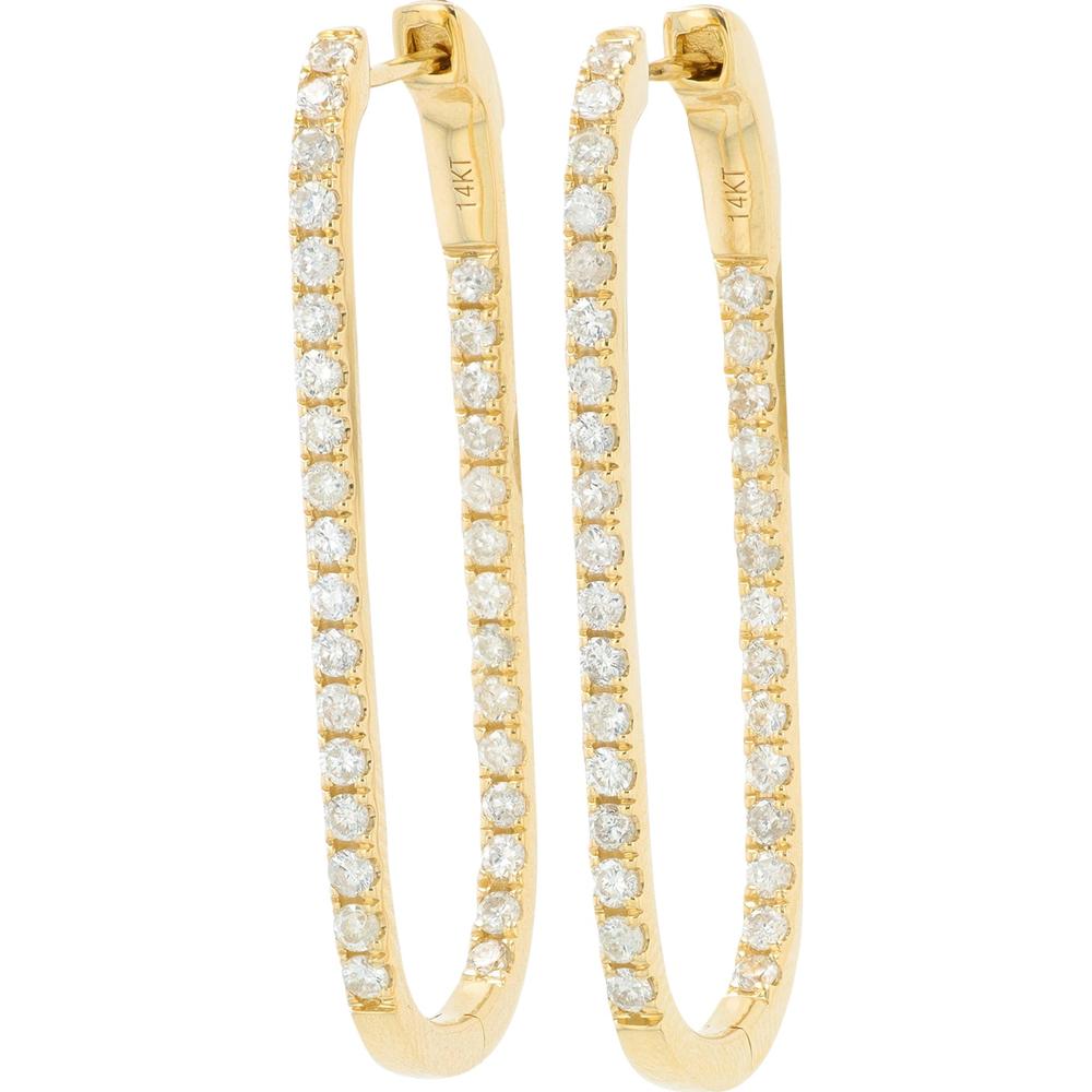 14K Yellow Gold 1.00 Carat Diamond Inside - Out Oval Hoop Earrings - 0.50 Carat Diamonds Each