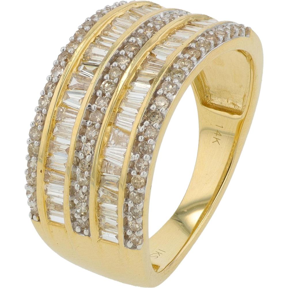 14K Yellow Gold 1.00 Carat Diamond Wide Band Ring with Baguette and Round Diamonds