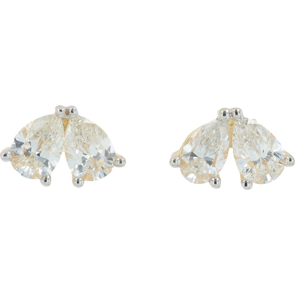 14K Yellow Gold 1.00 Carat Lab Grown Diamond Two Stone Stud Earrings - Pear Shape