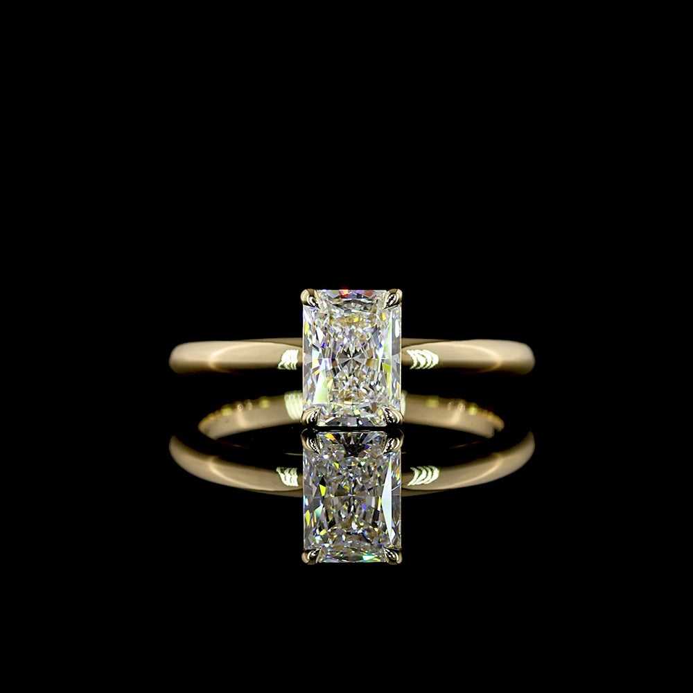 14K Yellow Gold 1.00 Carats Radiant Cut Solitaire Ring with D VS1 Lab Diamond and IGI Certification - North-South Prong Setting - Covaloro Fine Jewelry