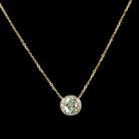 14K Yellow Gold 1.01 Carat Round Solitaire Pendant with Bezel Set Lab Diamond - D VS1 Color Clarity - Covaloro Fine Jewelry