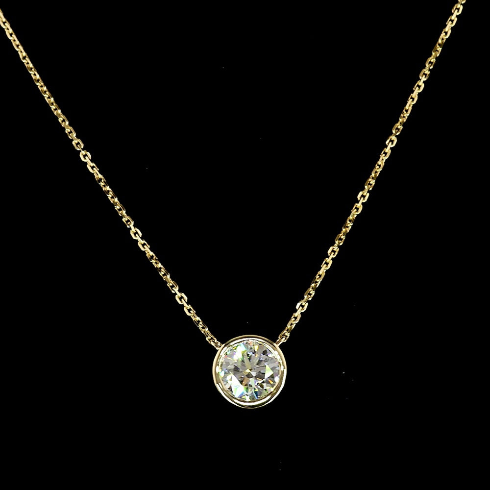 14K Yellow Gold 1.01 Carat Round Solitaire Pendant with Bezel Set Lab Diamond - D VS1 Color Clarity - Covaloro Fine Jewelry