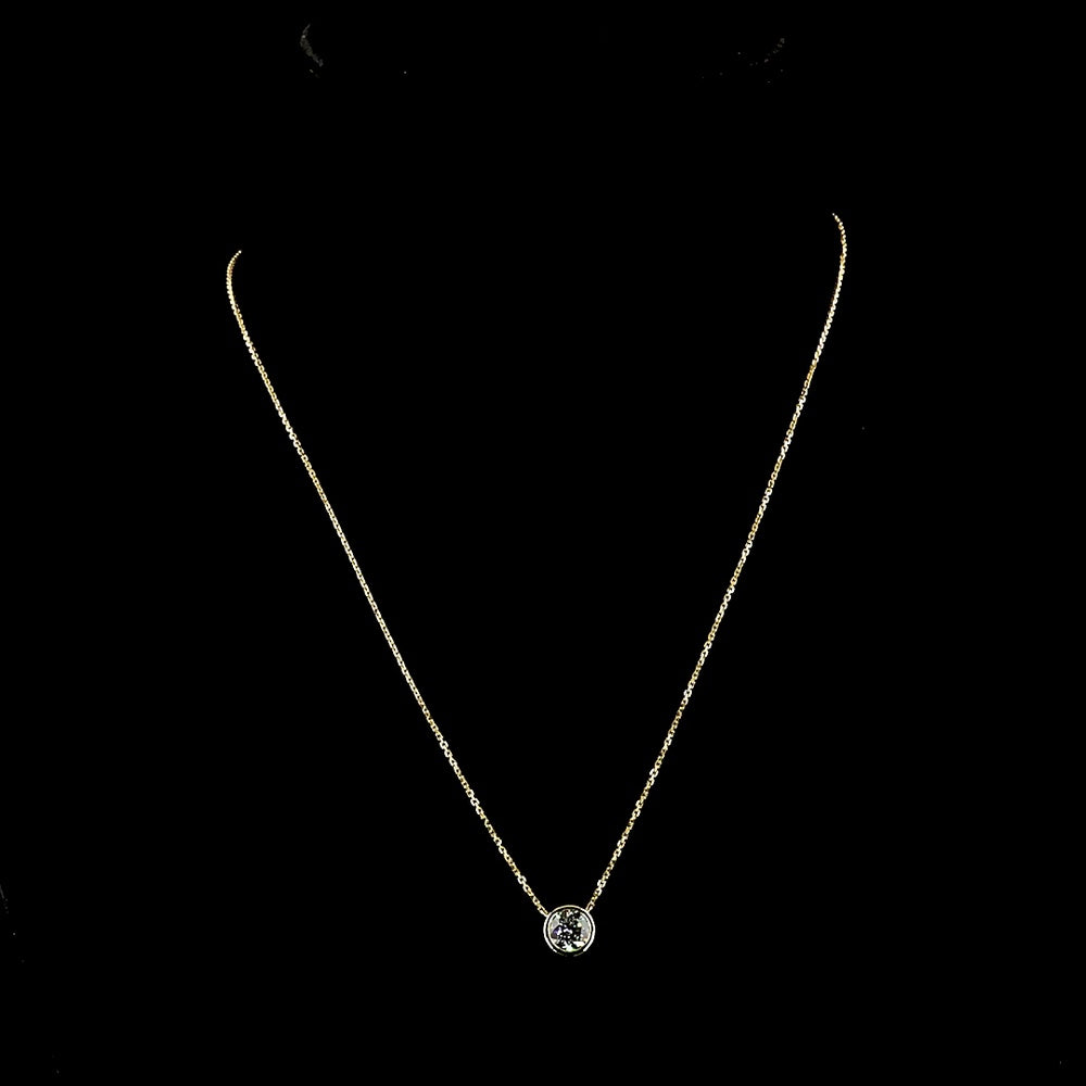 14K Yellow Gold 1.01 Carat Round Solitaire Pendant with Bezel Set Lab Diamond - D VS1 Color Clarity - Covaloro Fine Jewelry