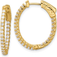 14K Yellow Gold 1.04 Carat Diamond In/Out Oval Hoop Earrings with Safety Clasp by Oro Pregiato