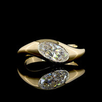 14K Yellow Gold 1.04 Carat Moval Cut Solitaire Ring with Flush Setting and Inclined Orientation - Lab Grown Diamond E Color VVS2 Clarity - Covaloro Fine Jewelry