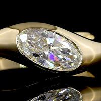 14K Yellow Gold 1.04 Carat Moval Cut Solitaire Ring with Flush Setting and Inclined Orientation - Lab Grown Diamond E Color VVS2 Clarity - Covaloro Fine Jewelry