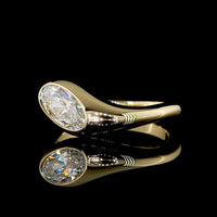 14K Yellow Gold 1.04 Carat Moval Cut Solitaire Ring with Flush Setting and Inclined Orientation - Lab Grown Diamond E Color VVS2 Clarity - Covaloro Fine Jewelry