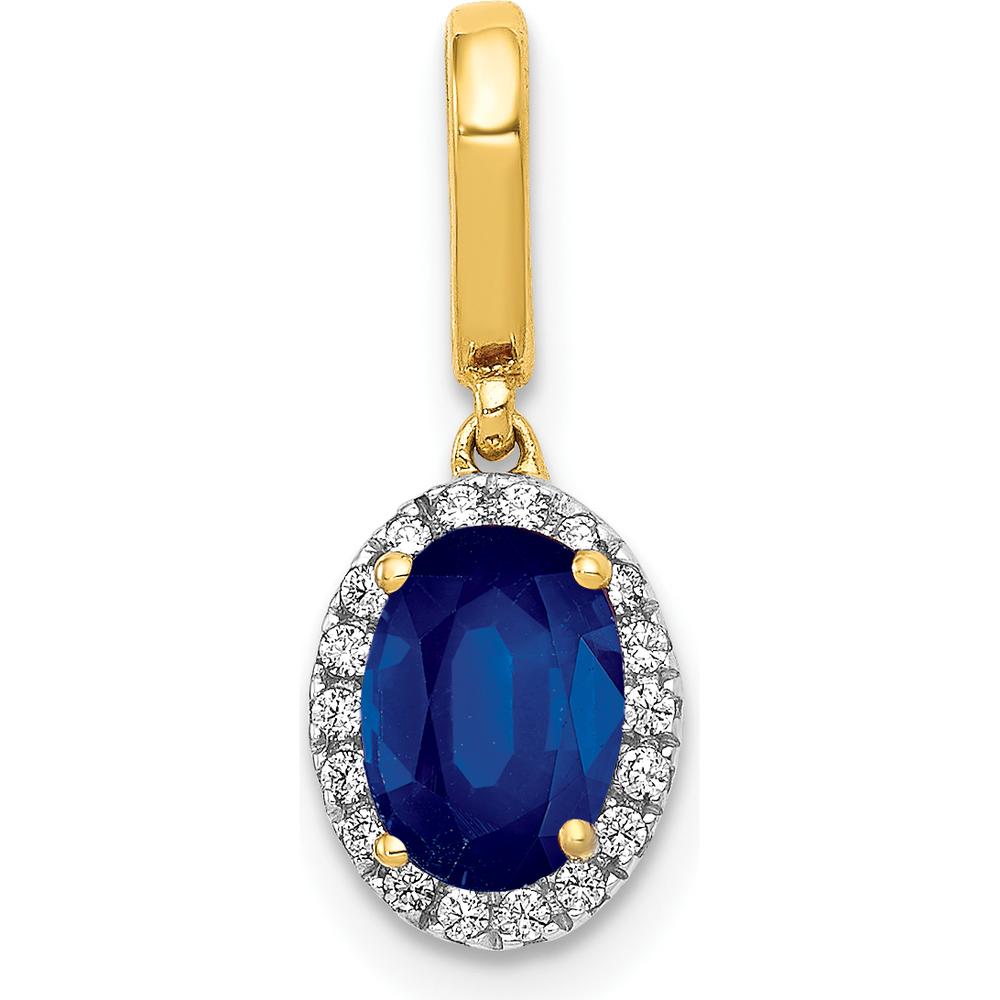 14K Yellow Gold 1.05 Carat Oval Sapphire Halo Pendant with 18 Round Diamonds - 0.18 Carat Total Diamond Weight by Monteluci Fine Jewelry