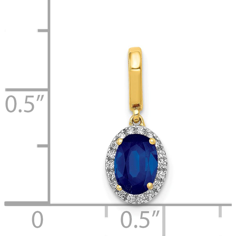 14K Yellow Gold 1.05 Carat Oval Sapphire Halo Pendant with 18 Round Diamonds - 0.18 Carat Total Diamond Weight by Monteluci Fine Jewelry