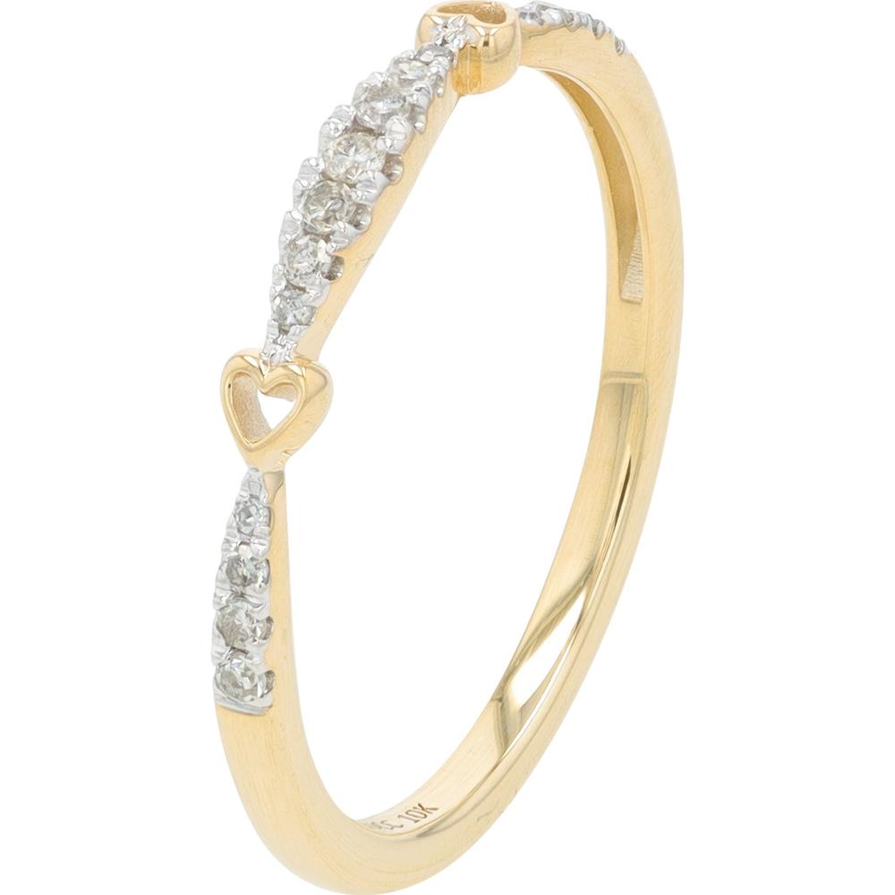 14K Yellow Gold 1/10 Carat Diamond Heart Band - Romantic Diamond Ring