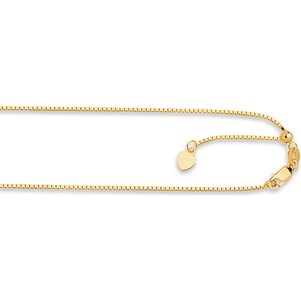 14K Yellow Gold 1.1mm Adjustable Box Chain Necklace with Lobster Lock - 22" by Orozza Fine Jewelry