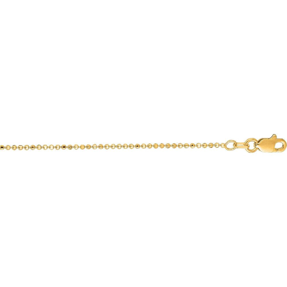 14K Yellow Gold 1.1mm Diamond Cut Bead Chain Necklace - 20" by Orozza Fine Jewelry