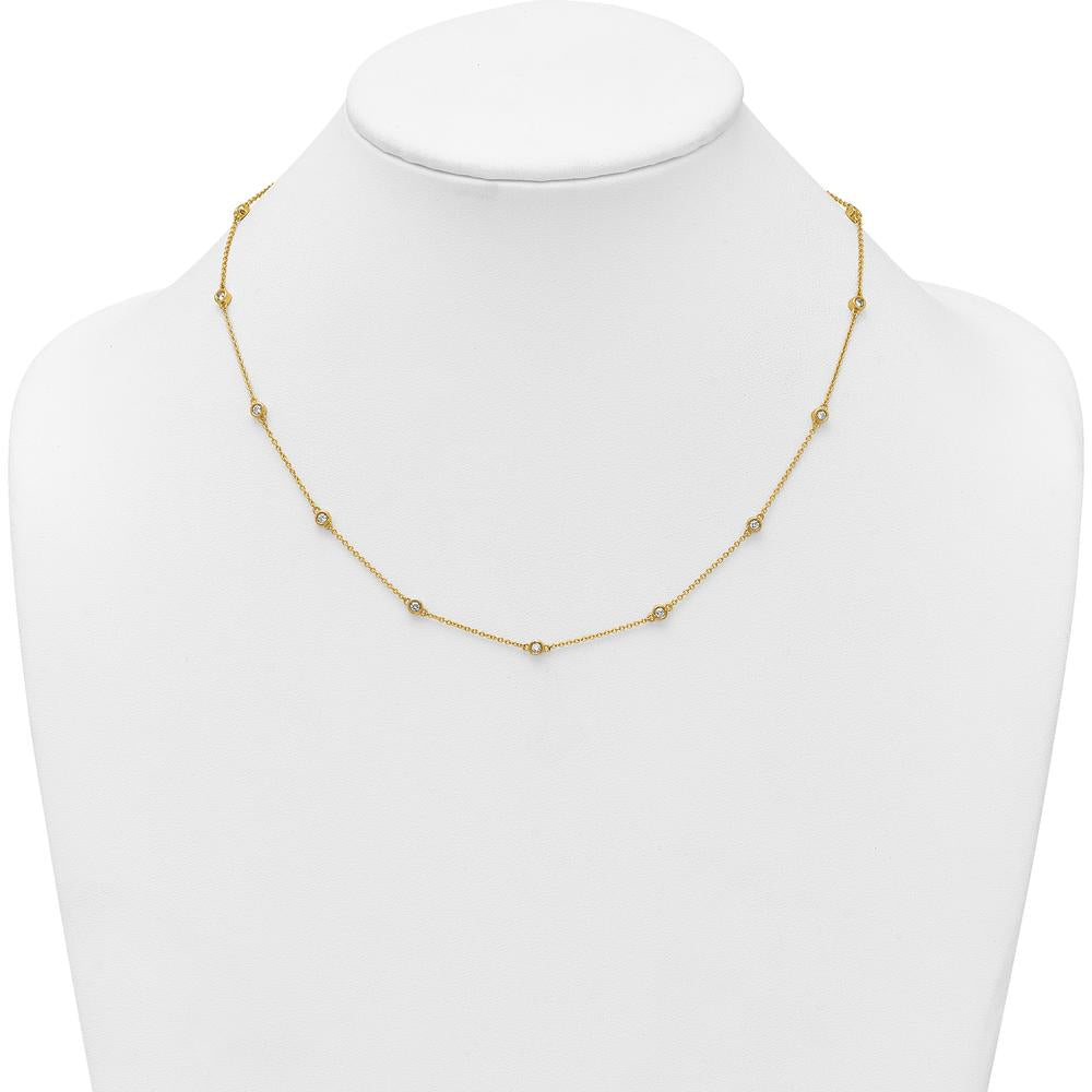 14K Yellow Gold 1/2 Carat Bezel-set Diamond Station Necklace - 15 Stations, 18" by Oro Pregiato