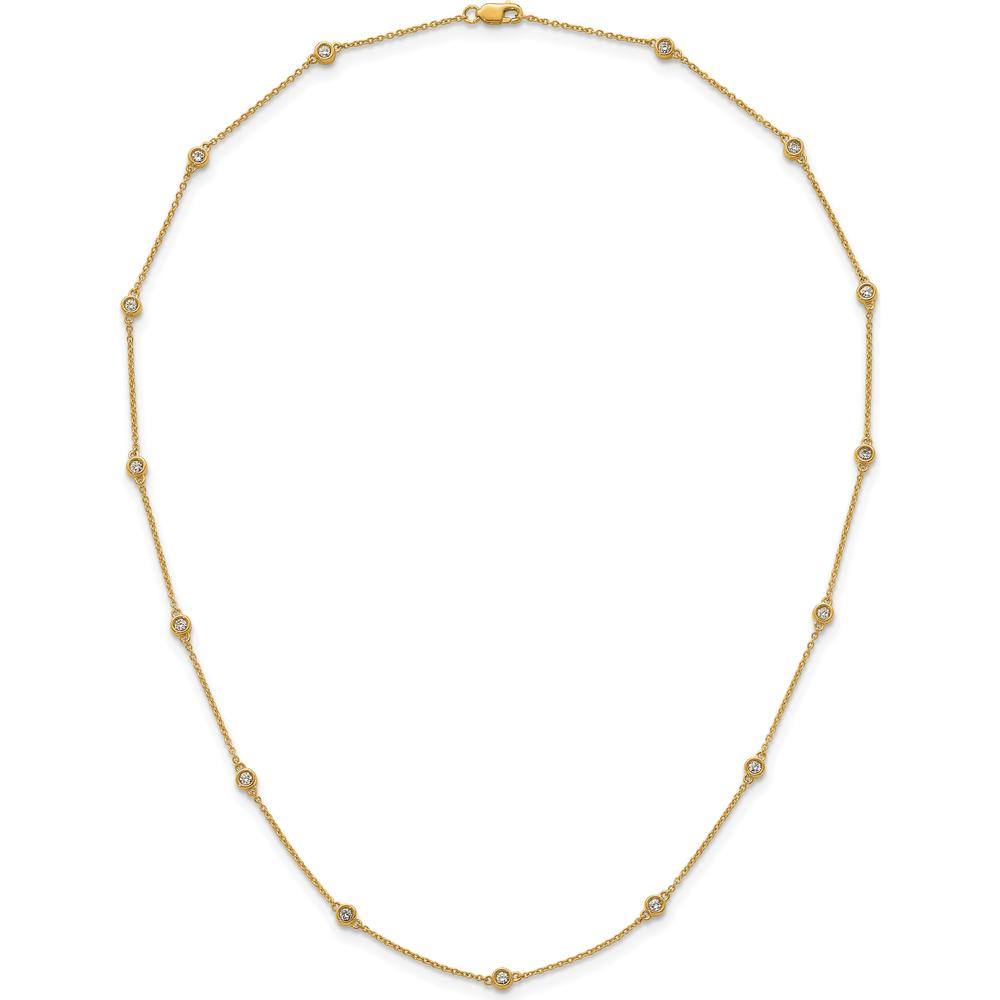 14K Yellow Gold 1/2 Carat Bezel-set Diamond Station Necklace - 15 Stations, 18" by Oro Pregiato