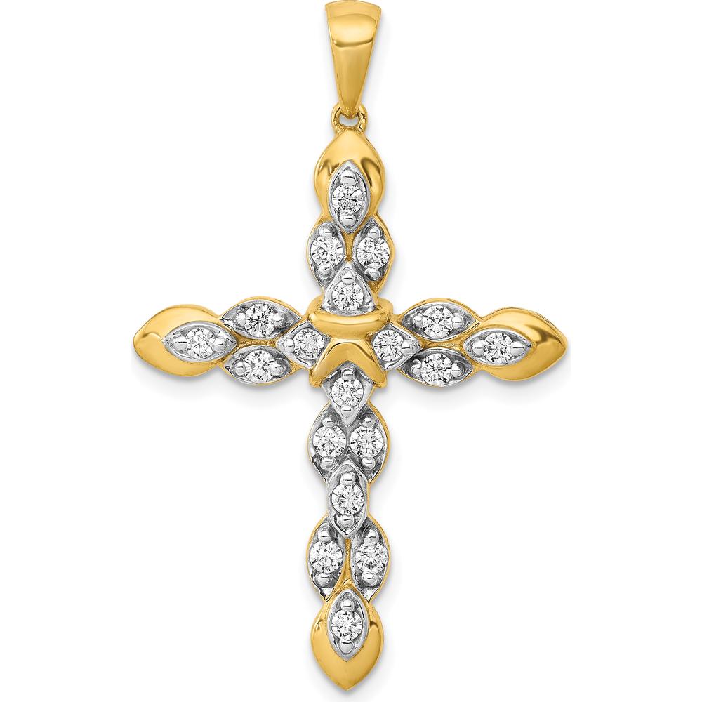 14K Yellow Gold 1/2 Carat Diamond Cross Pendant - 19 Diamonds Total by Monteluci Fine Jewelry