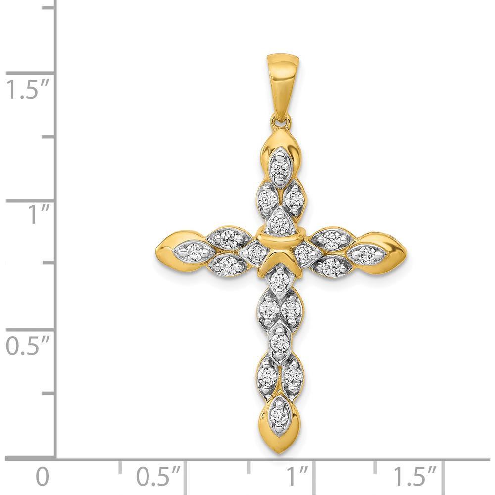 14K Yellow Gold 1/2 Carat Diamond Cross Pendant - 19 Diamonds Total by Monteluci Fine Jewelry