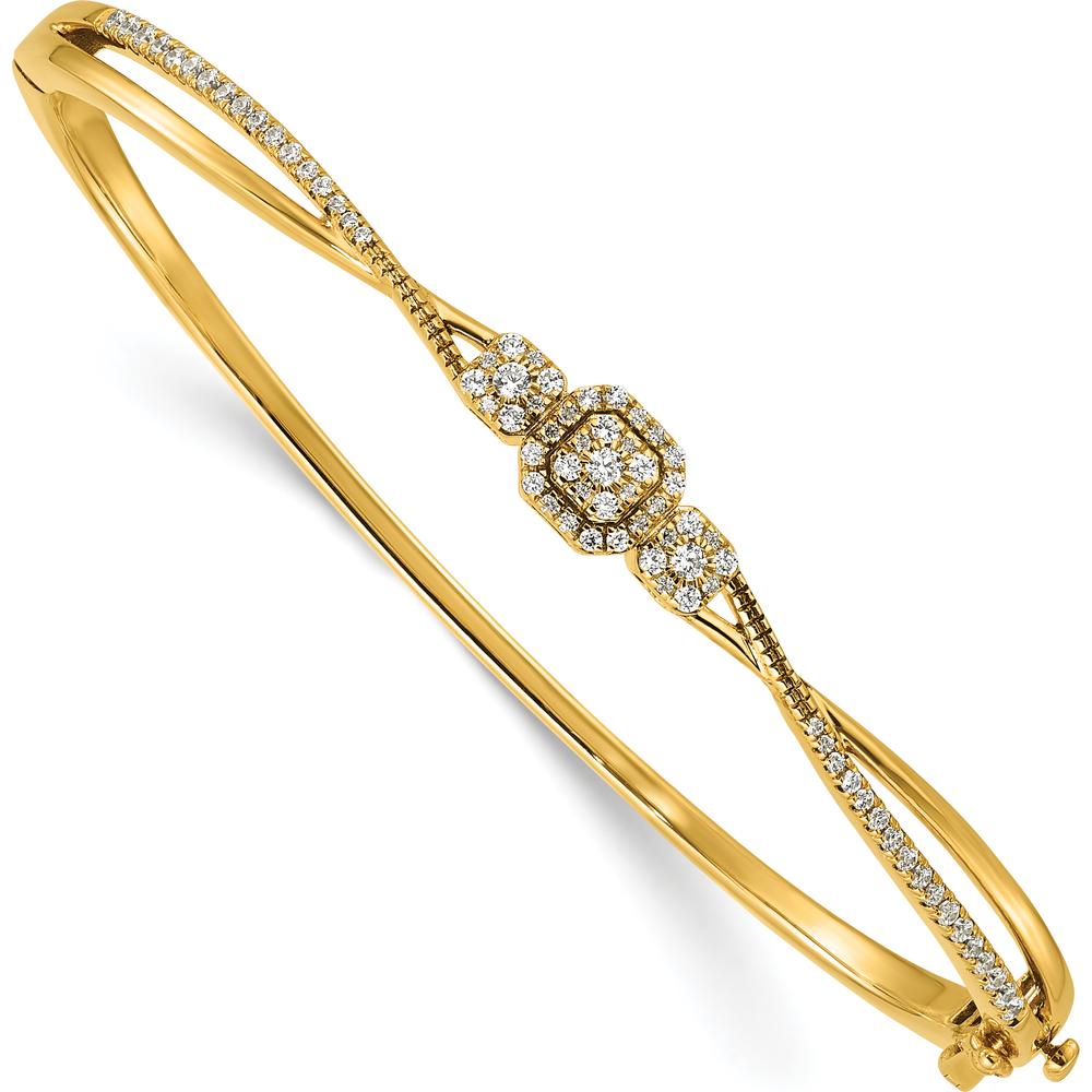 14K Yellow Gold 1/2 Carat Diamond Hinged Oval Bangle Bracelet with Textured Finish by Oro Pregiato
