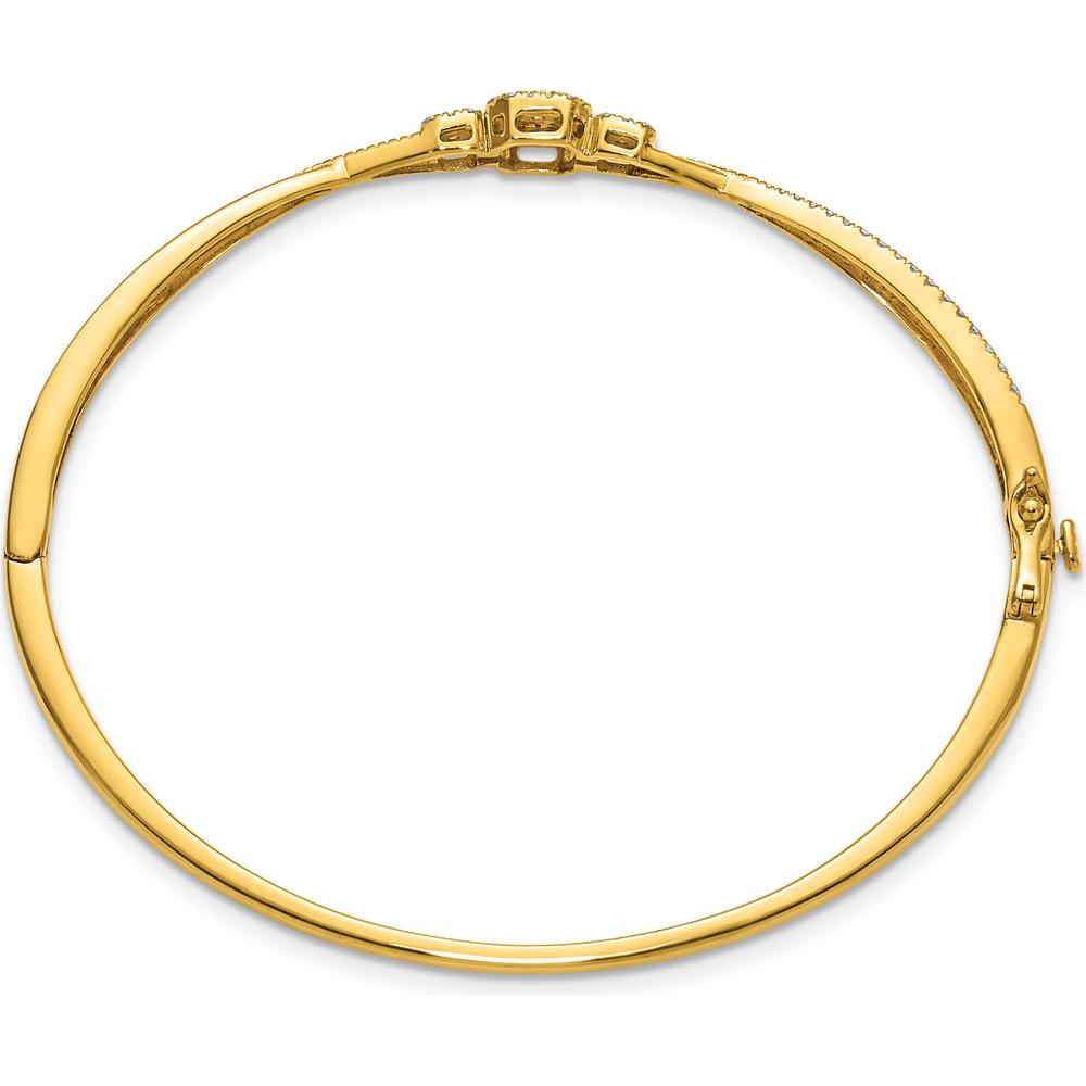 14K Yellow Gold 1/2 Carat Diamond Hinged Oval Bangle Bracelet with Textured Finish by Oro Pregiato