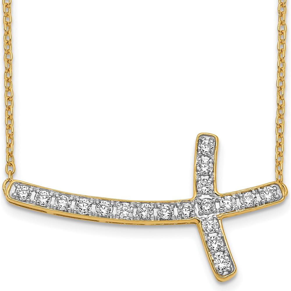 14K Yellow Gold 1/2 Carat Diamond Sideways Cross Necklace with 18" Cable Chain - 0.475 Carat Total Diamond Weight by Monteluci Fine Jewelry