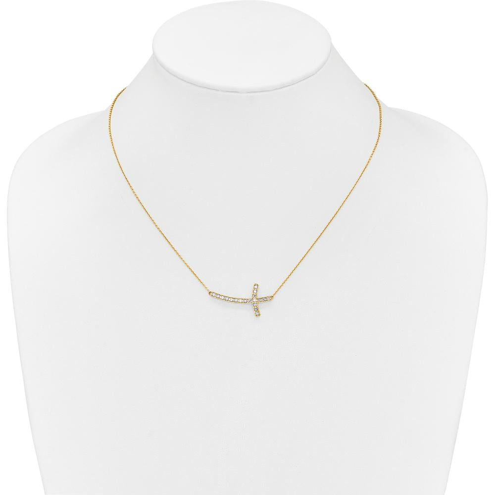 14K Yellow Gold 1/2 Carat Diamond Sideways Cross Necklace with 18" Cable Chain - 0.475 Carat Total Diamond Weight by Monteluci Fine Jewelry