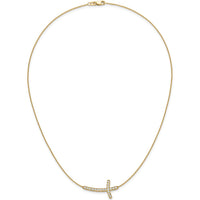 14K Yellow Gold 1/2 Carat Diamond Sideways Cross Necklace with 18" Cable Chain - 0.475 Carat Total Diamond Weight by Monteluci Fine Jewelry