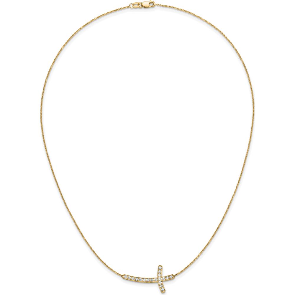 14K Yellow Gold 1/2 Carat Diamond Sideways Cross Necklace with 18" Cable Chain - 0.475 Carat Total Diamond Weight by Monteluci Fine Jewelry