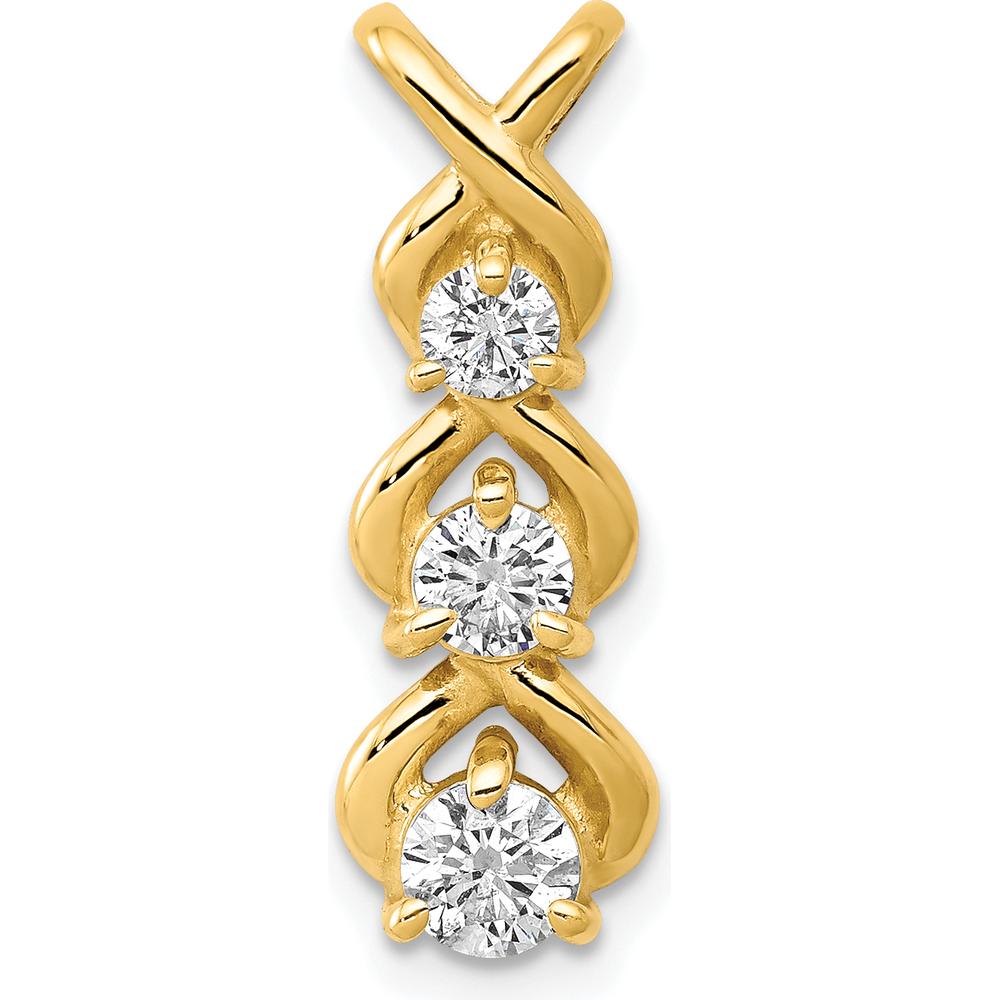 14K Yellow Gold 1/2 Carat Three-Stone Round Diamond Criss-Cross Pendant - 0.5 Carat Total Diamond Weight by Monteluci Fine Jewelry