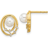 14K Yellow Gold 1/20 Carat Diamond and Freshwater Cultured Pearl Oval Drop Post Earrings by Monteluci Fine Jewelry