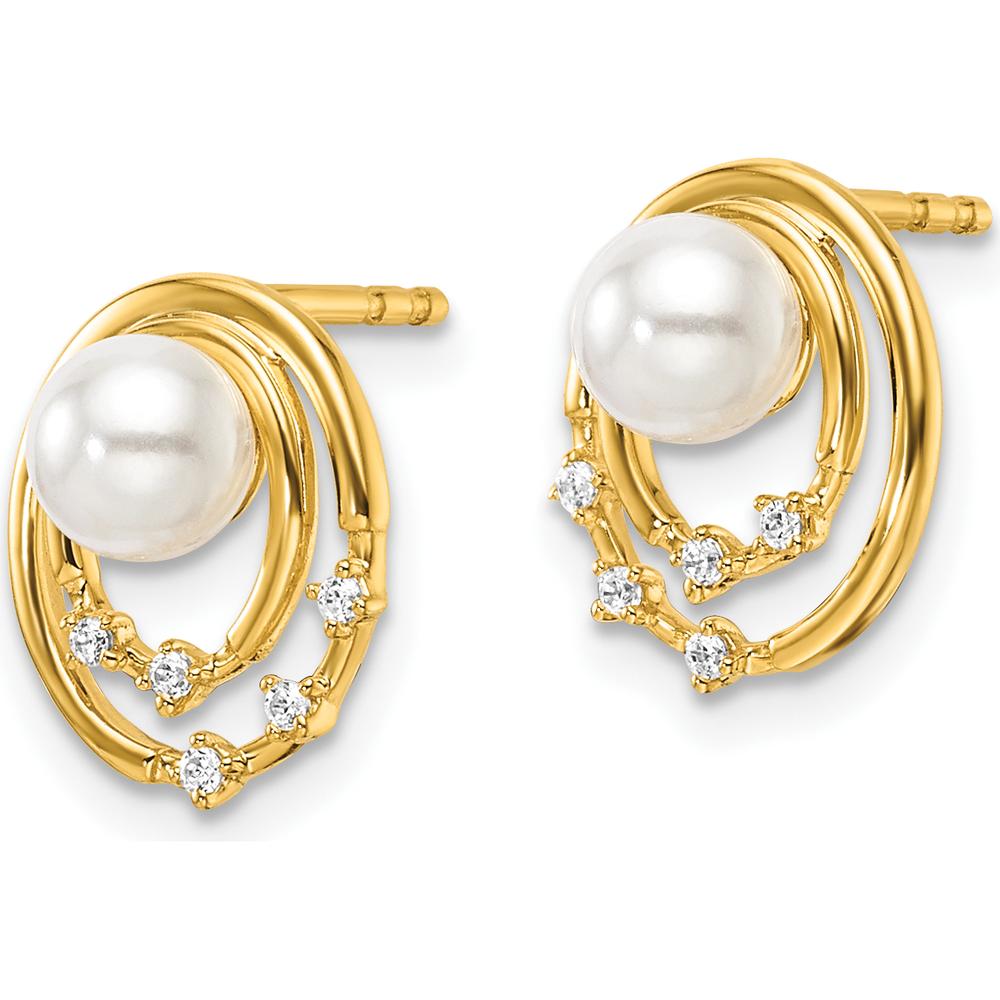 14K Yellow Gold 1/20 Carat Diamond and Freshwater Cultured Pearl Oval Drop Post Earrings by Monteluci Fine Jewelry