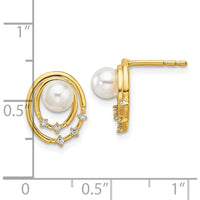 14K Yellow Gold 1/20 Carat Diamond and Freshwater Cultured Pearl Oval Drop Post Earrings by Monteluci Fine Jewelry