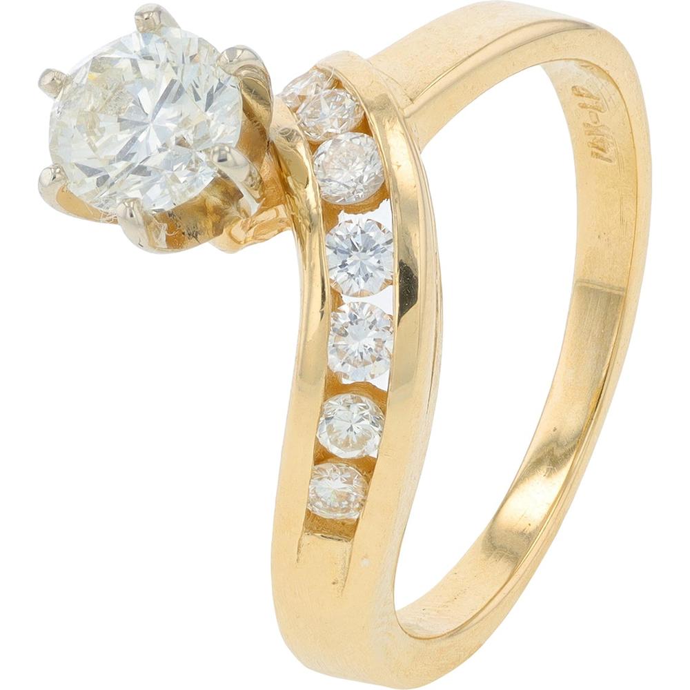 14K Yellow Gold 1.20 Total Carat Weight Diamond Bridal Set with Round Center Diamond and Pave-Set Wedding Band