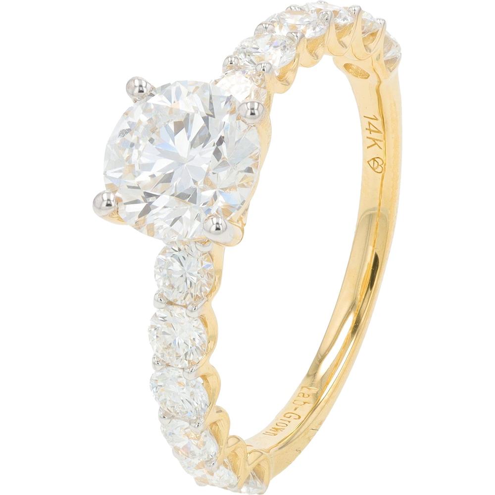 14K Yellow Gold 1.25 Carat Lab Grown Diamond Center Engagement Ring - 2.25 Carat Total Diamond Weight