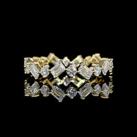14K Yellow Gold 1.29 Carat Alternating Emerald Cut and Brilliant Cut Lab Diamond Eternity Band with Inclined Prong Setting - Covaloro Fine Jewelry