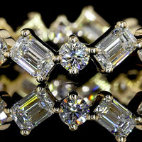 14K Yellow Gold 1.29 Carat Alternating Emerald Cut and Brilliant Cut Lab Diamond Eternity Band with Inclined Prong Setting - Covaloro Fine Jewelry