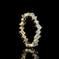 14K Yellow Gold 1.29 Carat Alternating Emerald Cut and Brilliant Cut Lab Diamond Eternity Band with Inclined Prong Setting - Covaloro Fine Jewelry