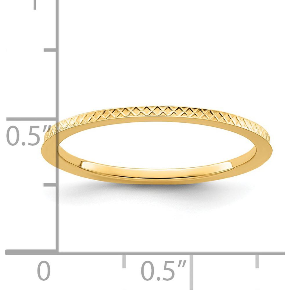 14K Yellow Gold 1.2mm Criss-Cross Pattern Stackable Band - Size 7.5 by 0
