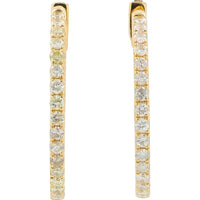 14K Yellow Gold 1.30 Carat Diamond Inside - Out Hoop Earrings - 1.30 Carat Total Diamond Weight