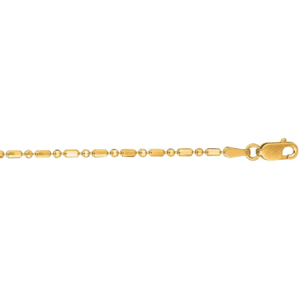 14K Yellow Gold 1.3mm Diamond Cut Bar and Bead Chain - 16" by Orozza Fine Jewelry
