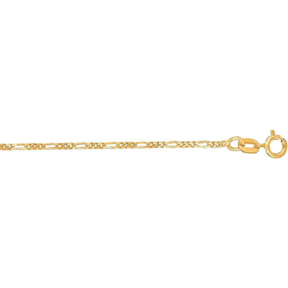14K Yellow Gold 1.3mm Diamond-Cut Figaro Chain Necklace - 24" by Orozza Fine Jewelry