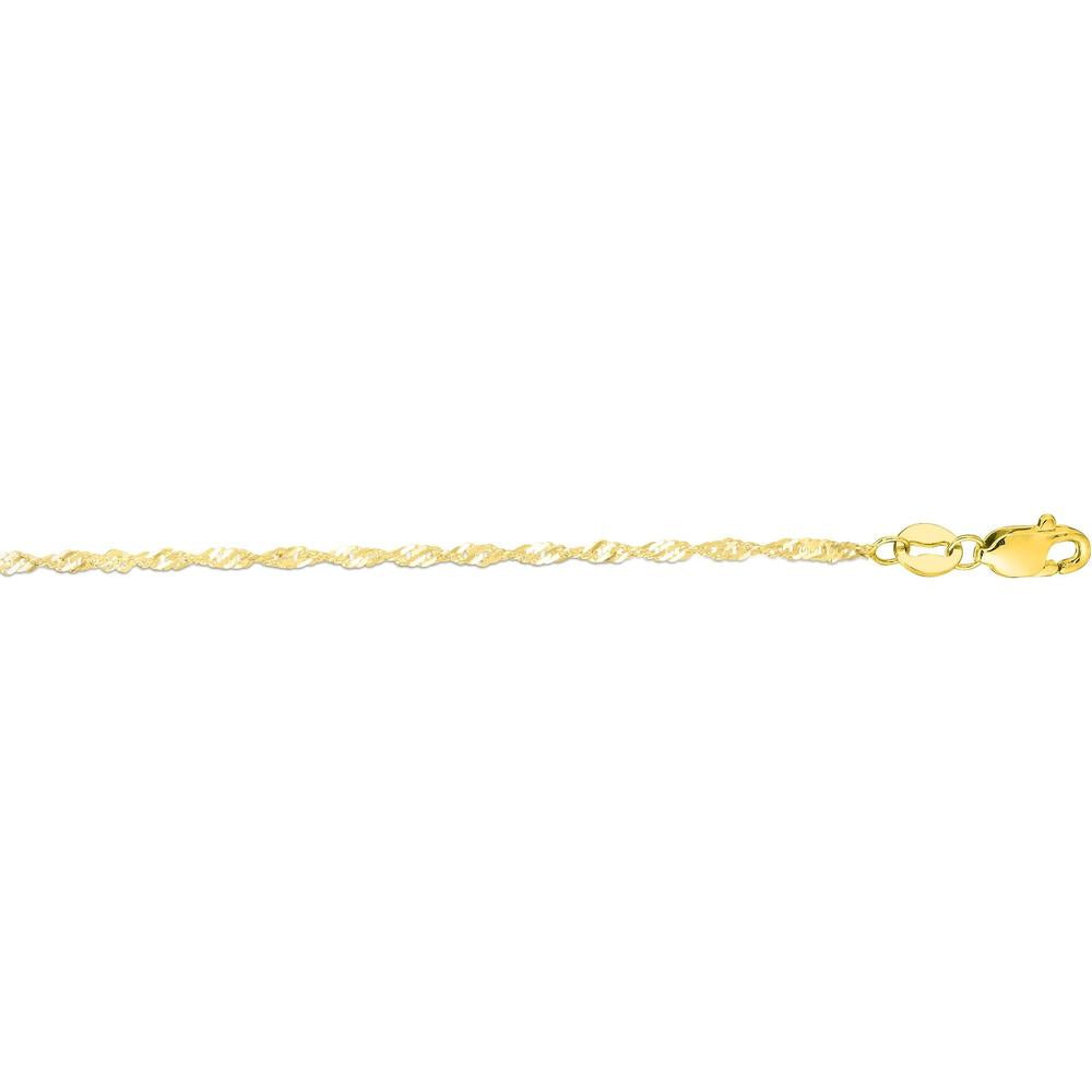 14K Yellow Gold 1.3mm Diamond-Cut Singapore Chain Necklace - 18" Length by Orozza Fine Jewelry