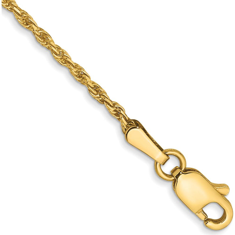 14K Yellow Gold 1.3mm Diamond-Cut Solid Rope Anklet with Lobster Clasp - 9" Length by Oro Pregiato